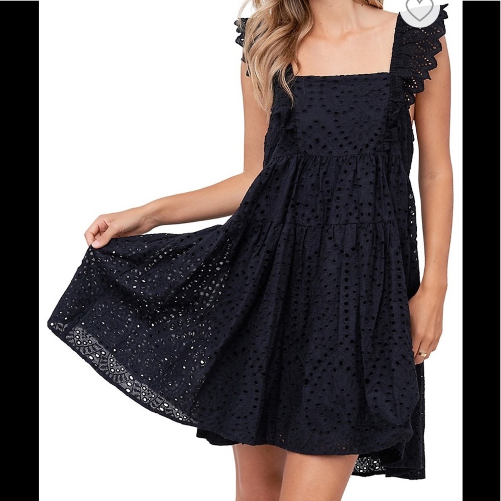 En Saison Eyelet Cotton High-Low Mini Dress
